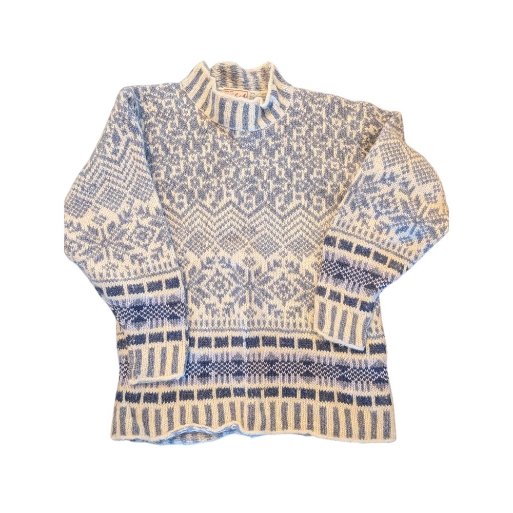 Woolrich Vintage Nordic Fair Isle Sweater Womens Medium Blue White Mock Neck